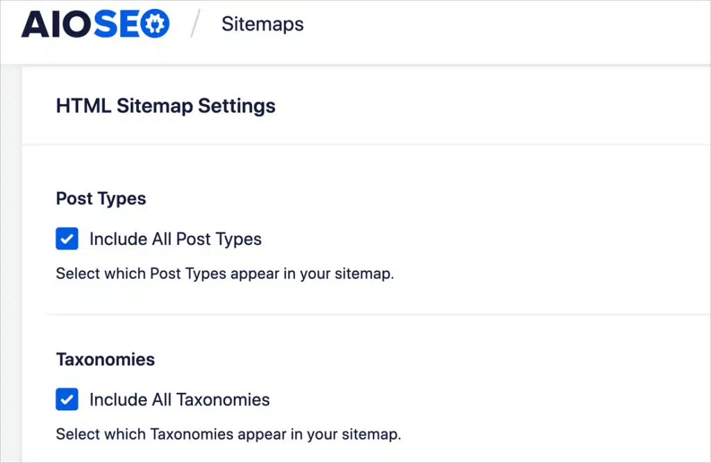 HTML Sitemap default settings