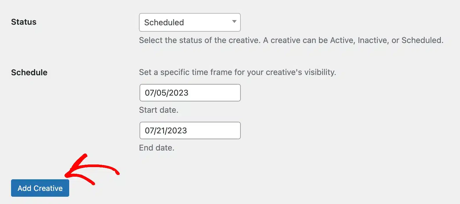 Scheduled creative