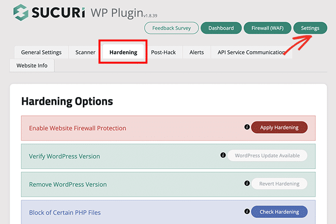 Apply Hardening in Sucuri