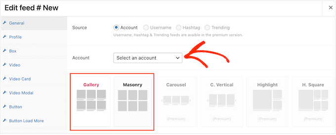 choose between Gallery and Masonry layouts