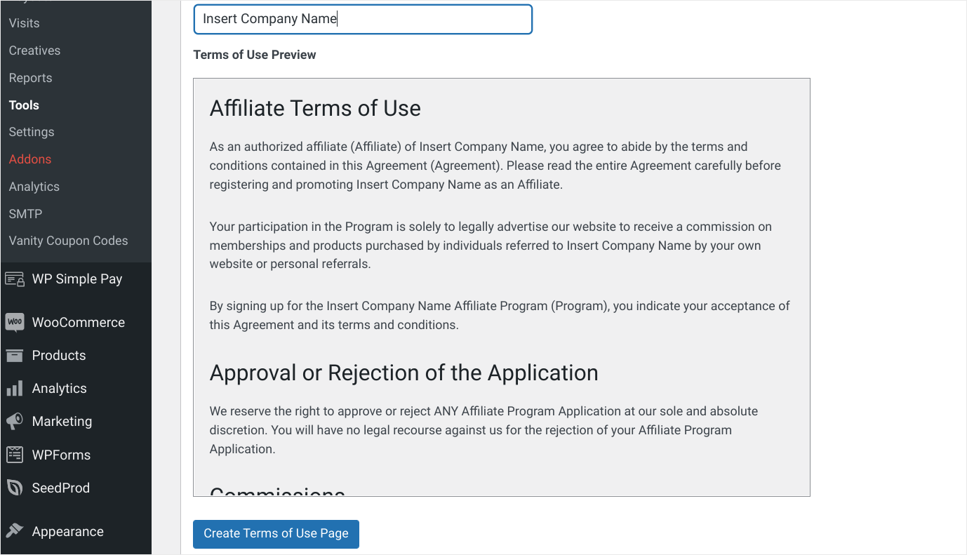affiliate terms of use generator