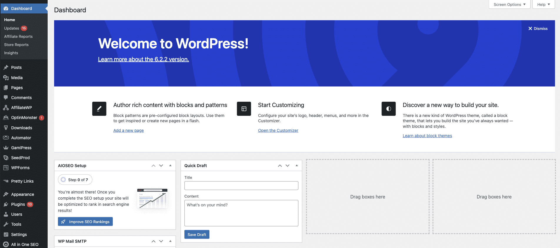 WordPress dashboard