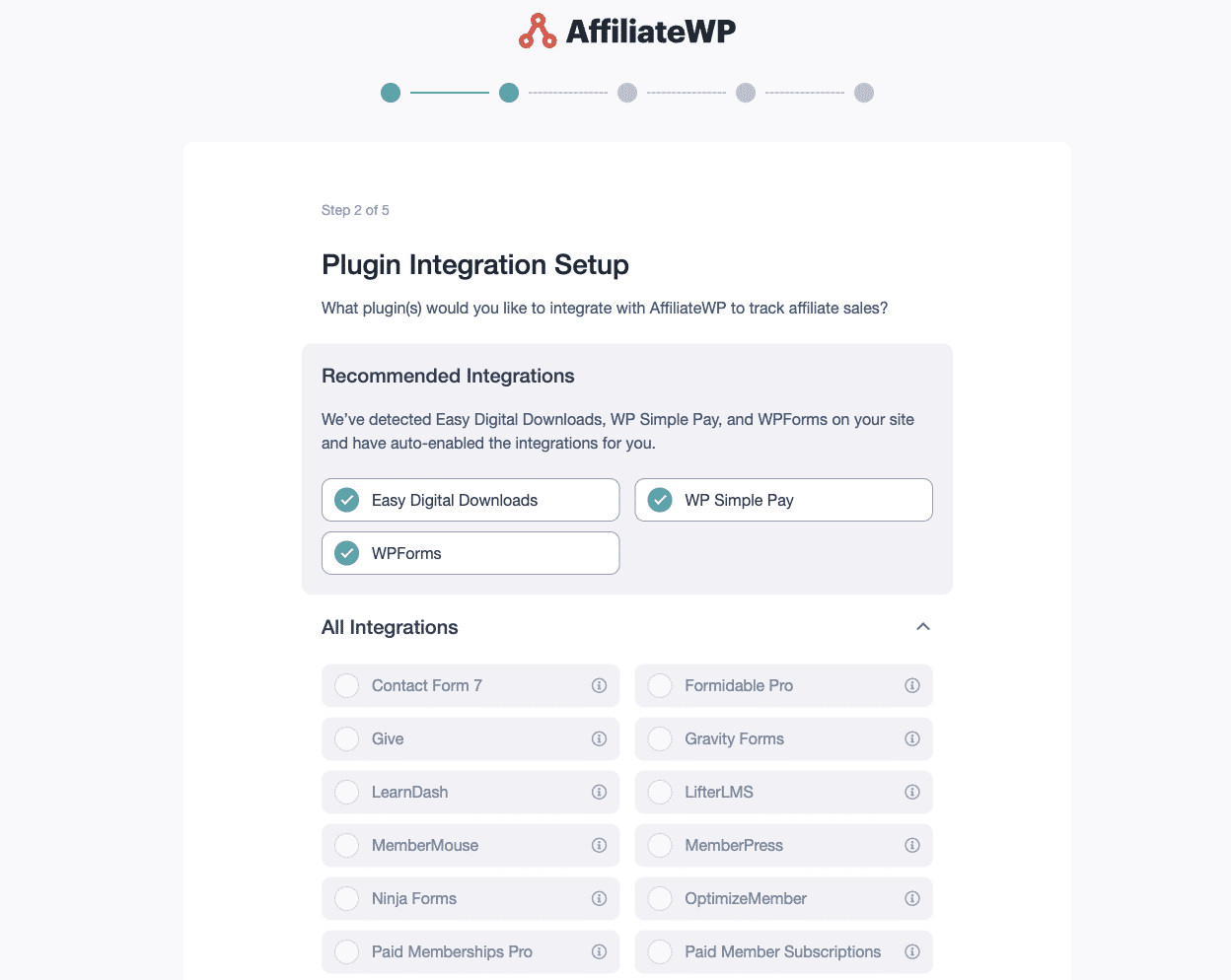 integrations setup wizard