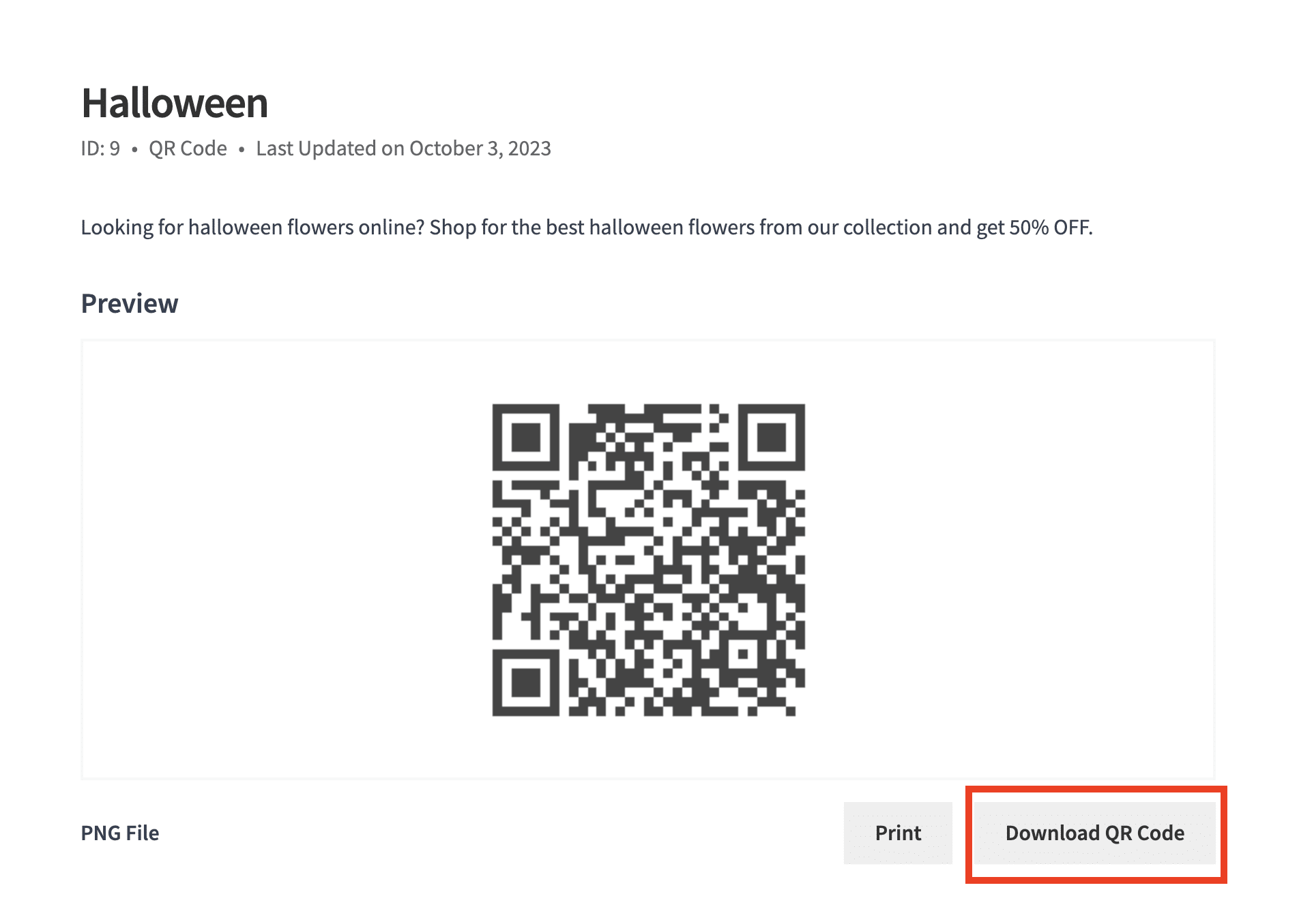 Download QR Code button