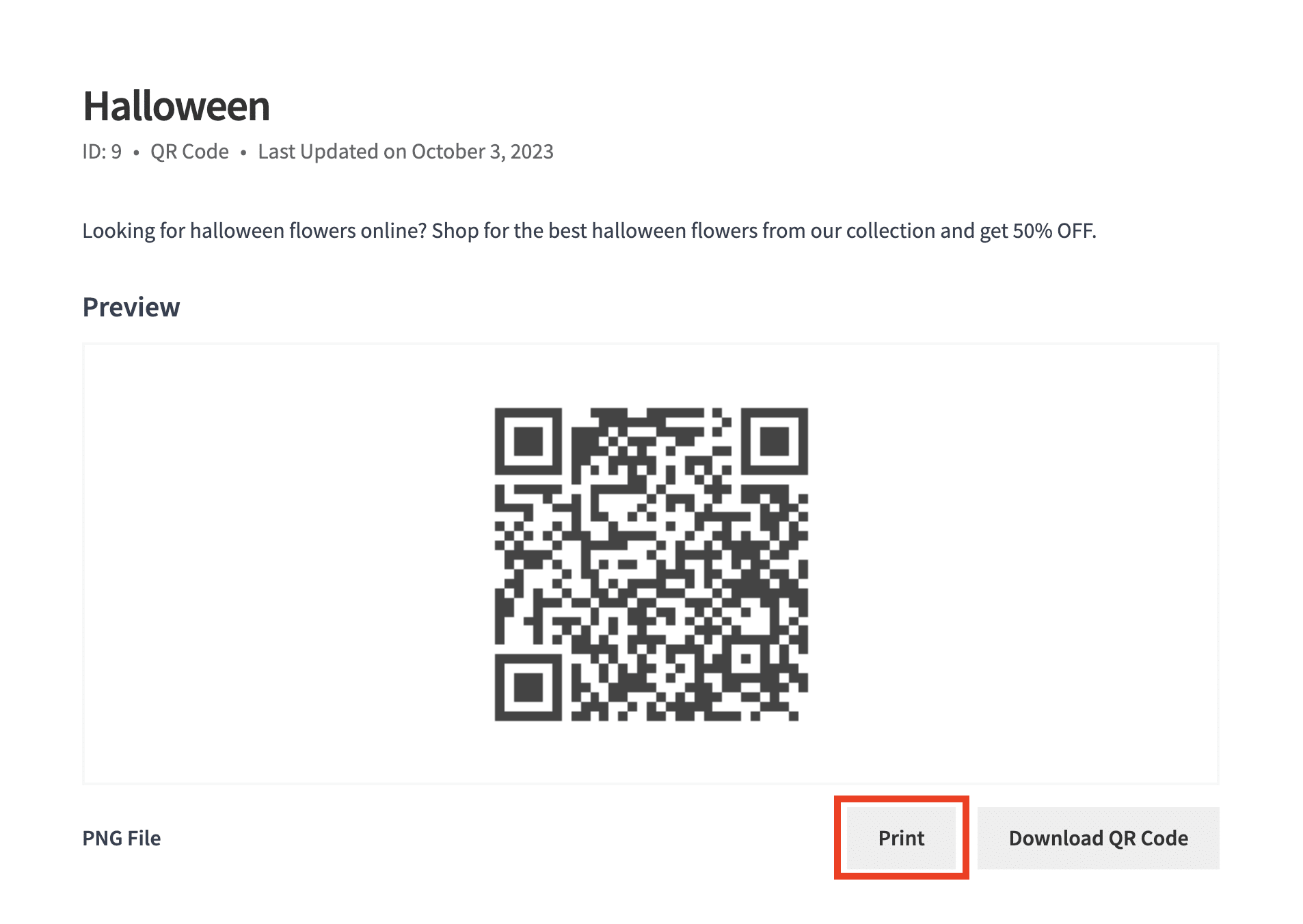 Print QR Code button