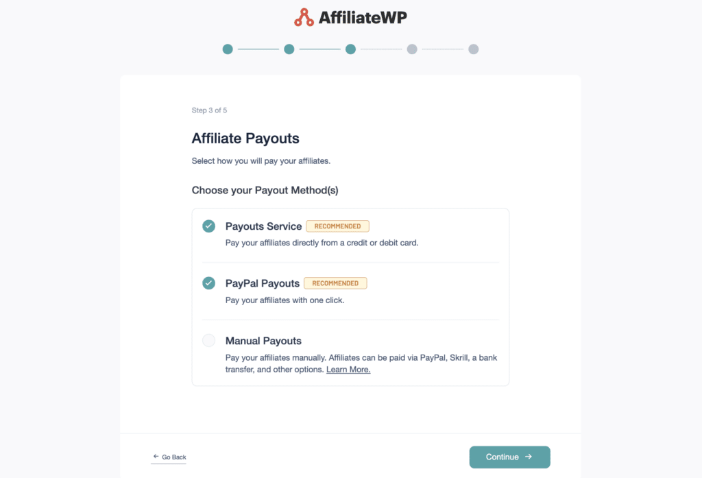 affiliates payouts setup