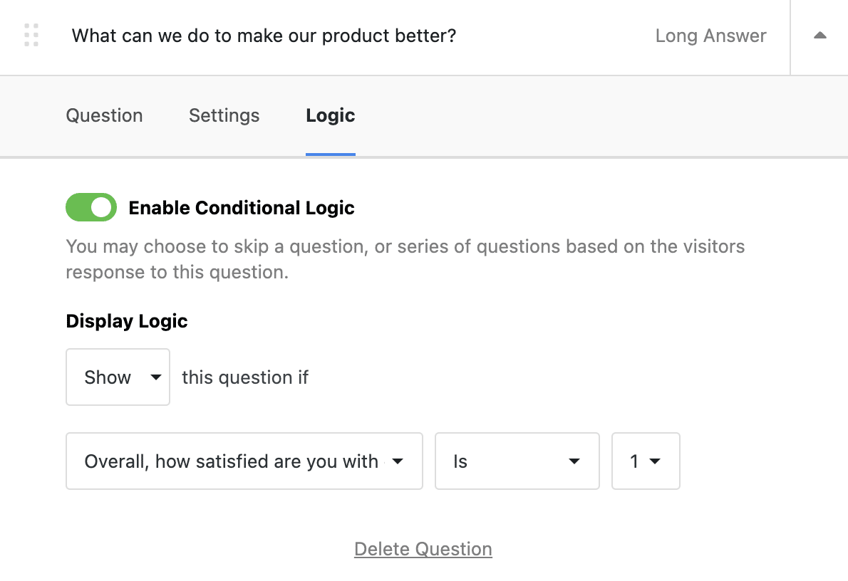 enable conditional logic feature