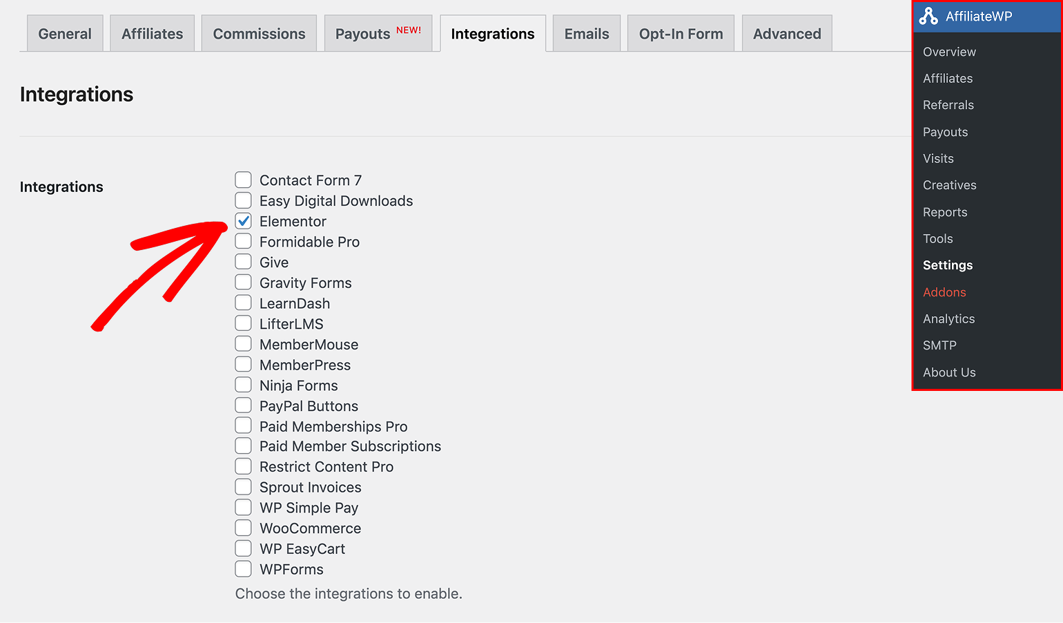 Enabling the Elementor integration