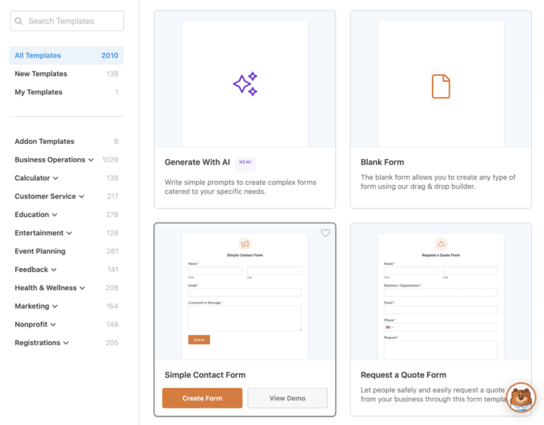 WPForms templates.