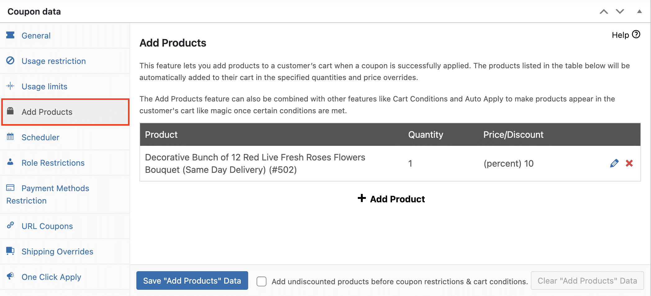 Add products feature advanced coupons plugin premium