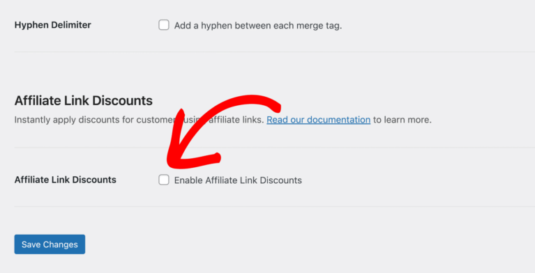 Admin setting affiliate link discounts