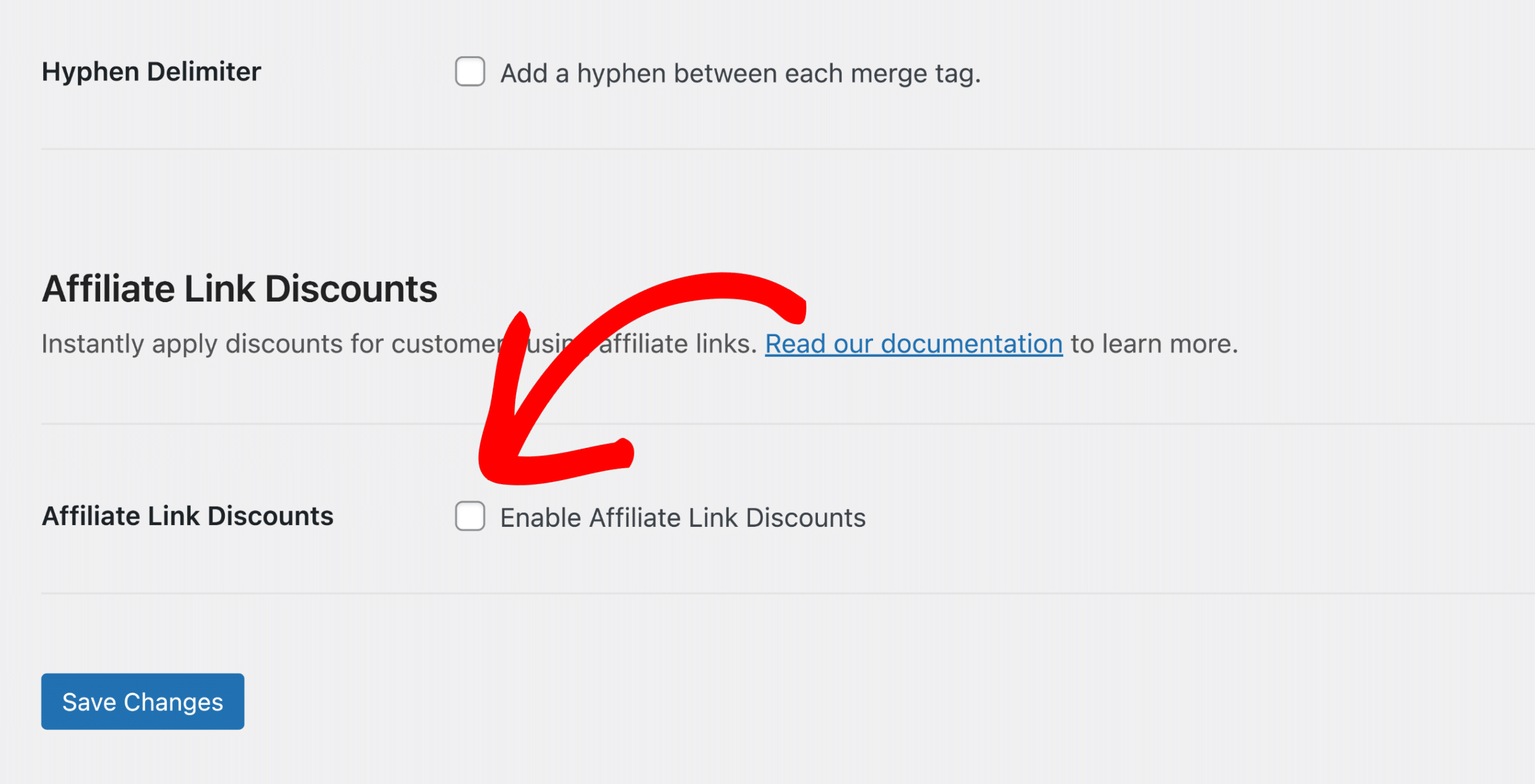 The option to enable Affiliate Link Discounts