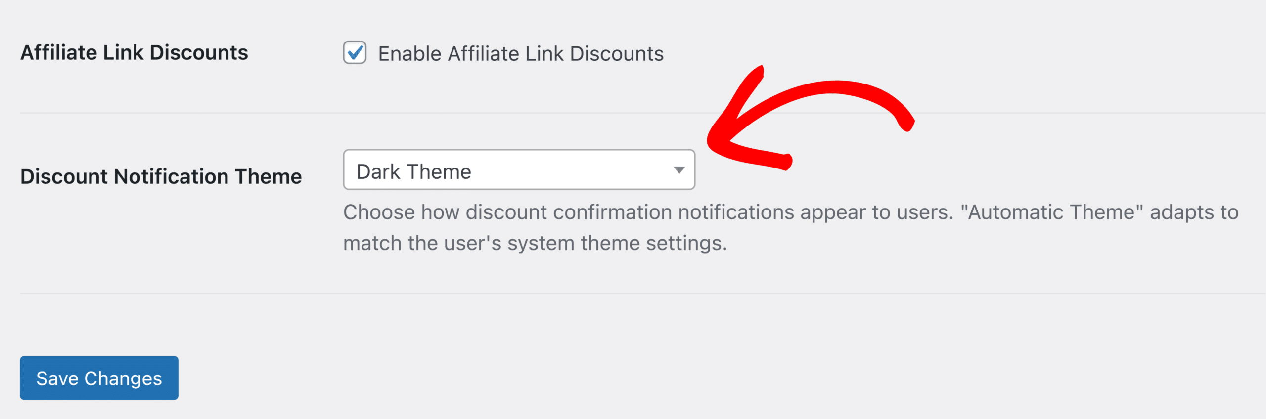 Selecting a discount notification theme