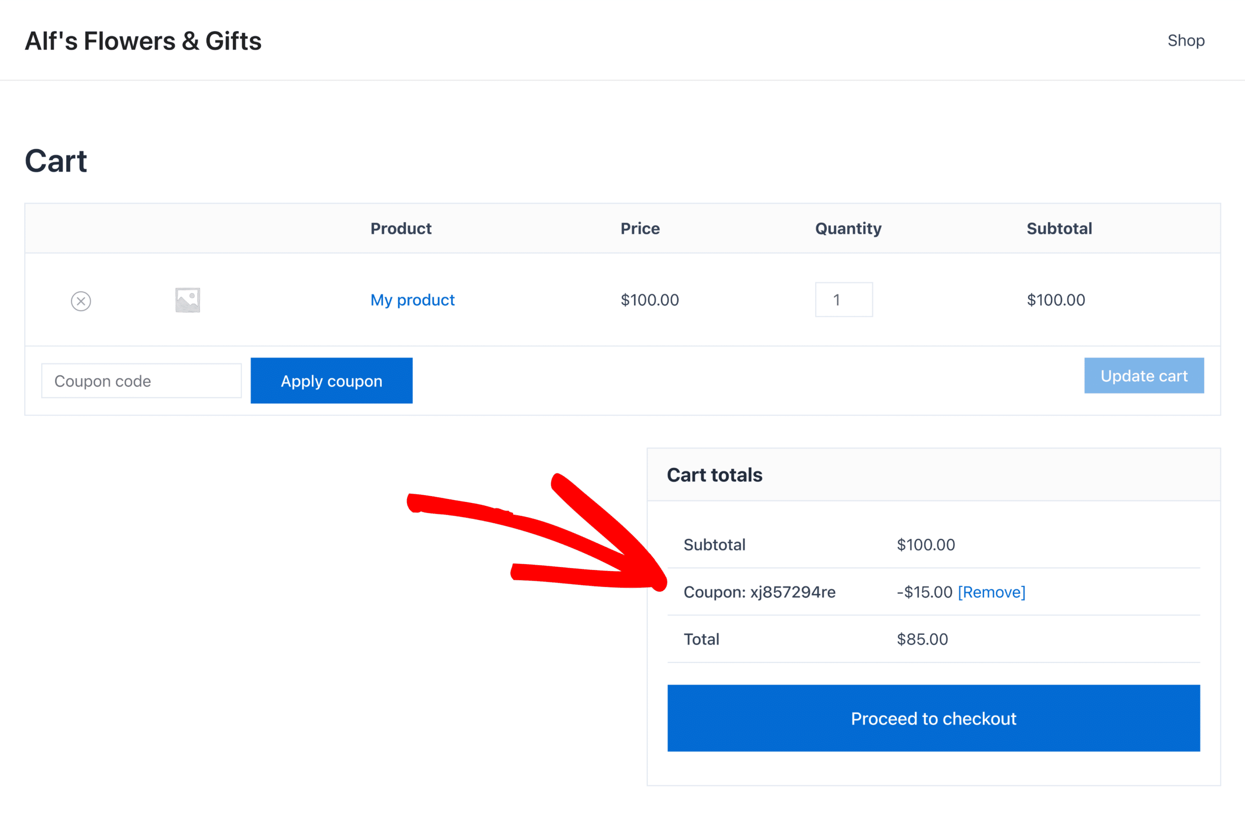 WooCommerce checkout page showing a discount applied