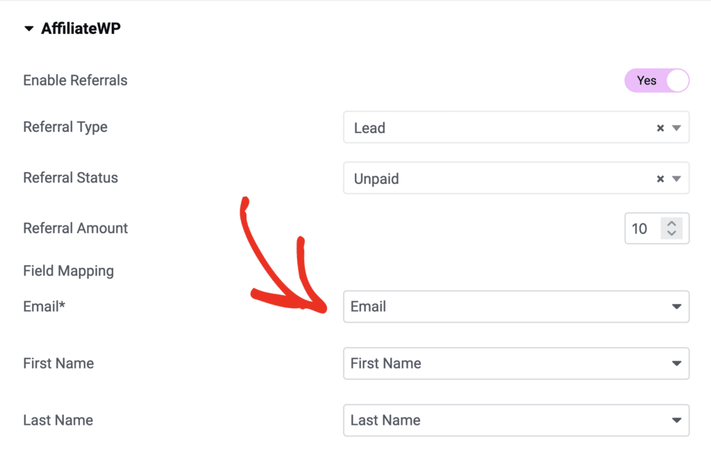 Mapping the referral tracking form fields in AffiliateWP