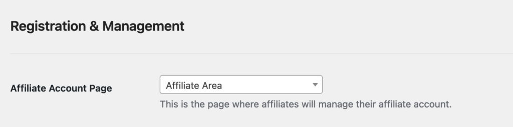 Affiliate Area page selection