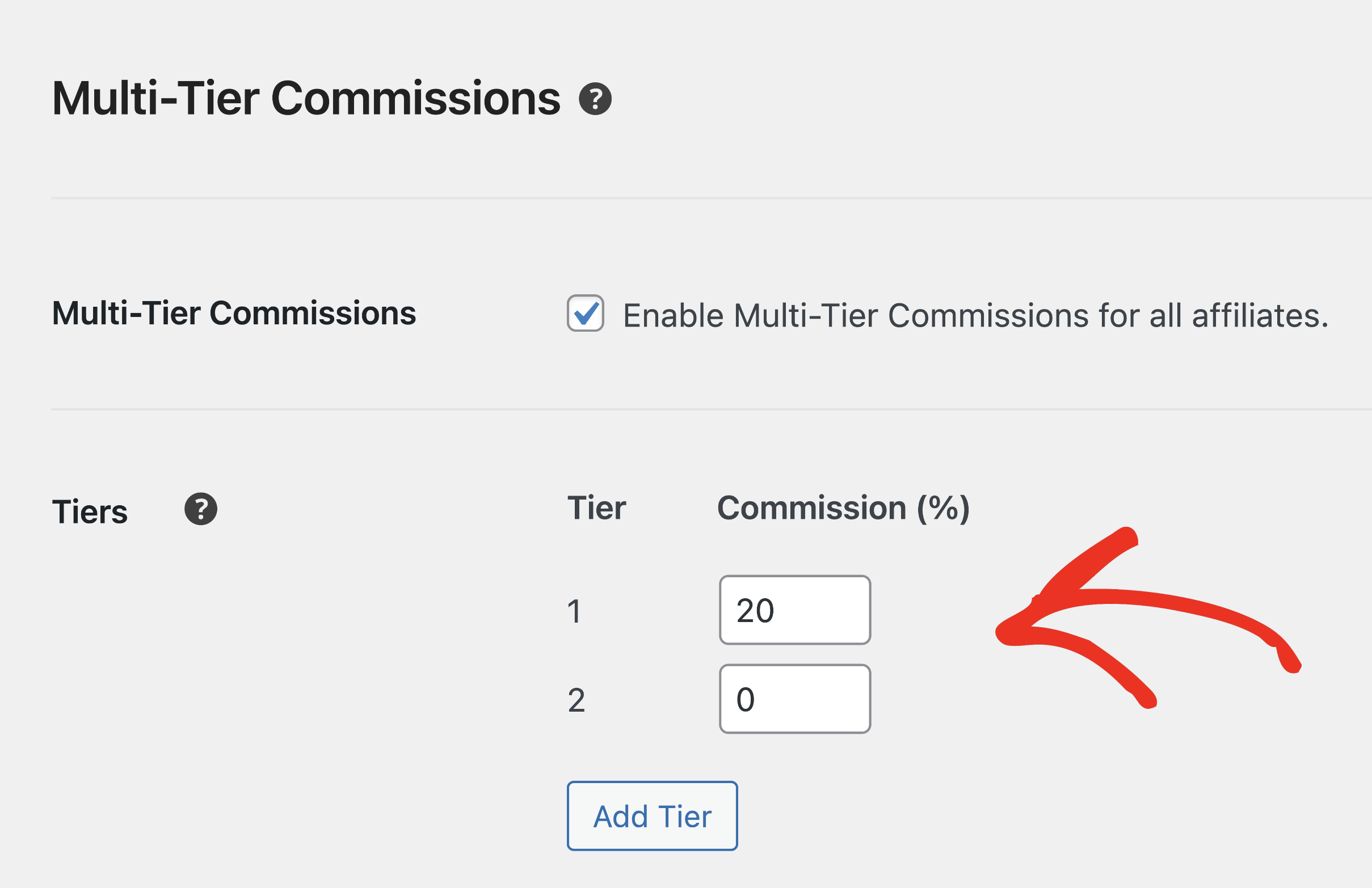 multi tier commissions tiers interface
