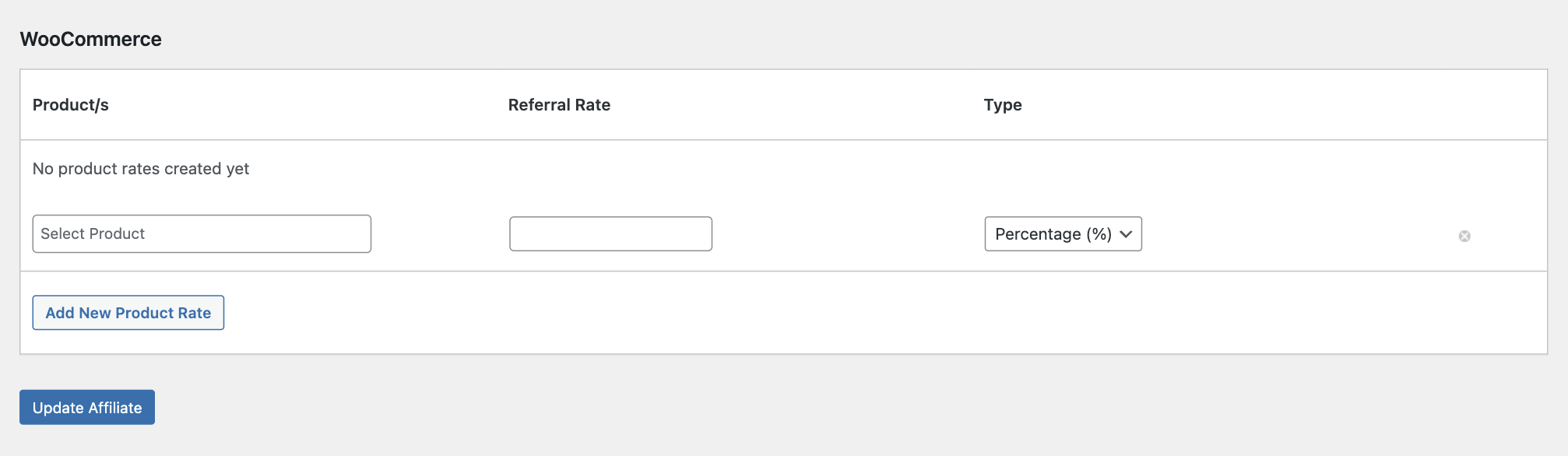 Product specific rates for affiliates
