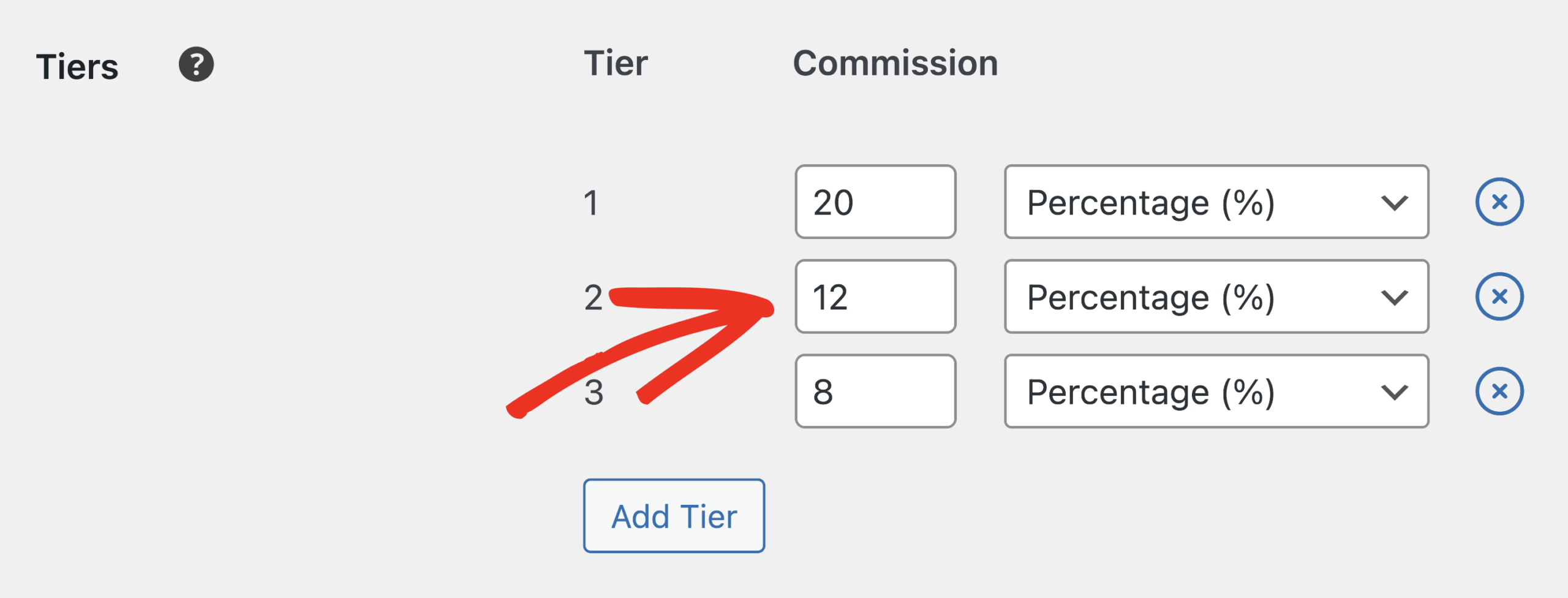 multi-tier commissions configure tiers