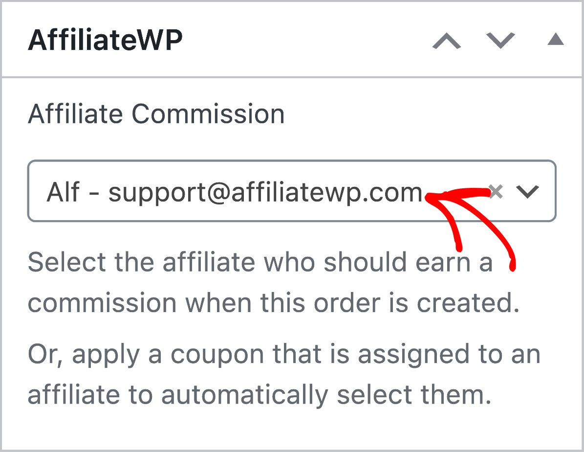 assign order to affiliate setting on woocommerce order details screen