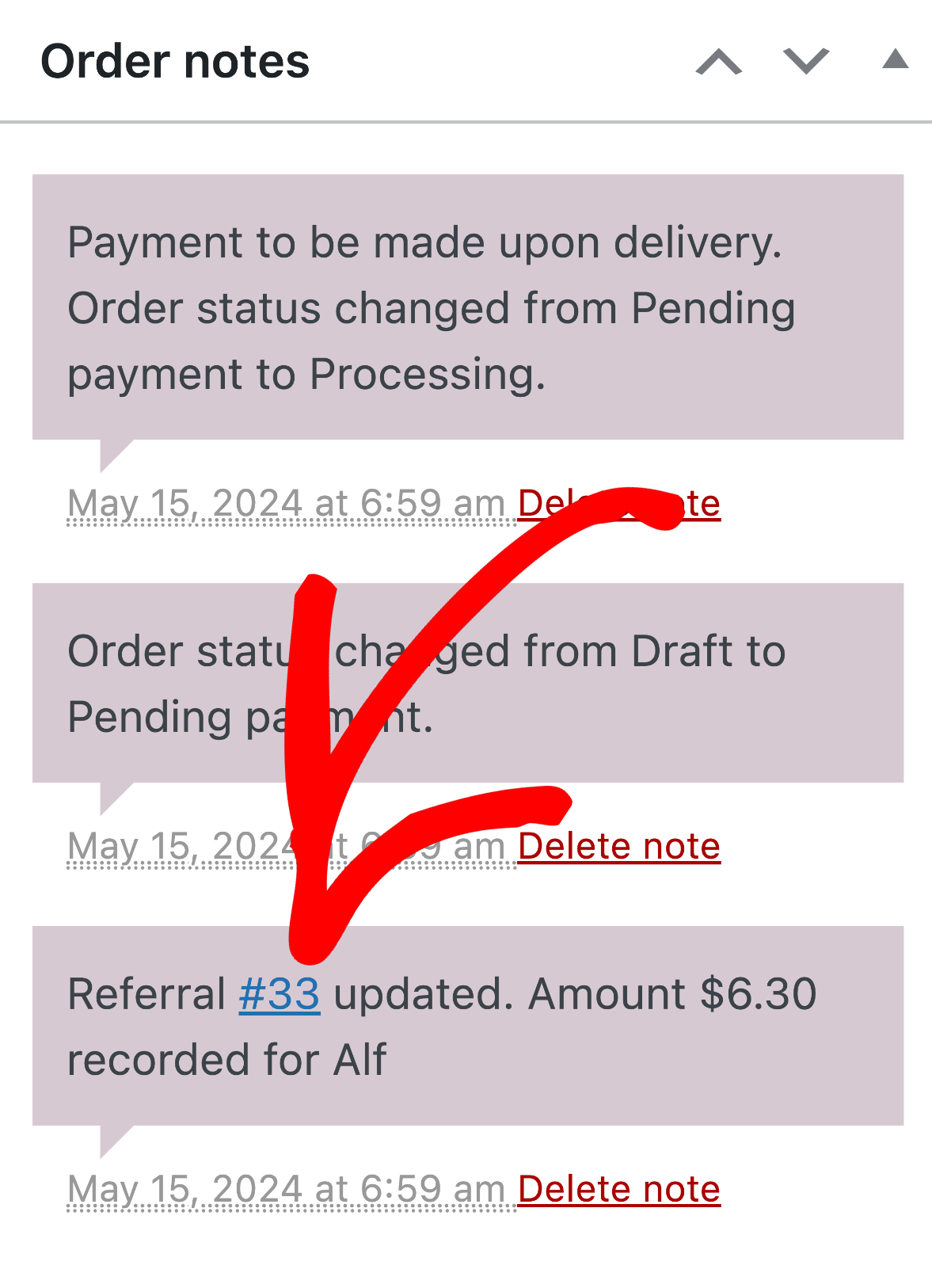 displaying woocommerce order notes