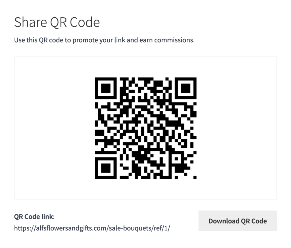 Large, generated QR code image to click on to copy or a button to download the QR code image.