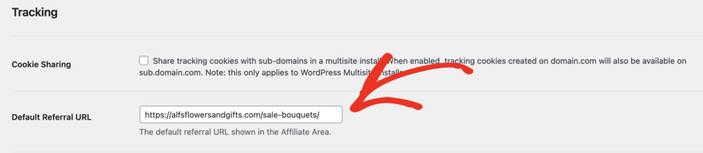 Default Referral URL setting in AffiliateWP - Settings - Advanced 