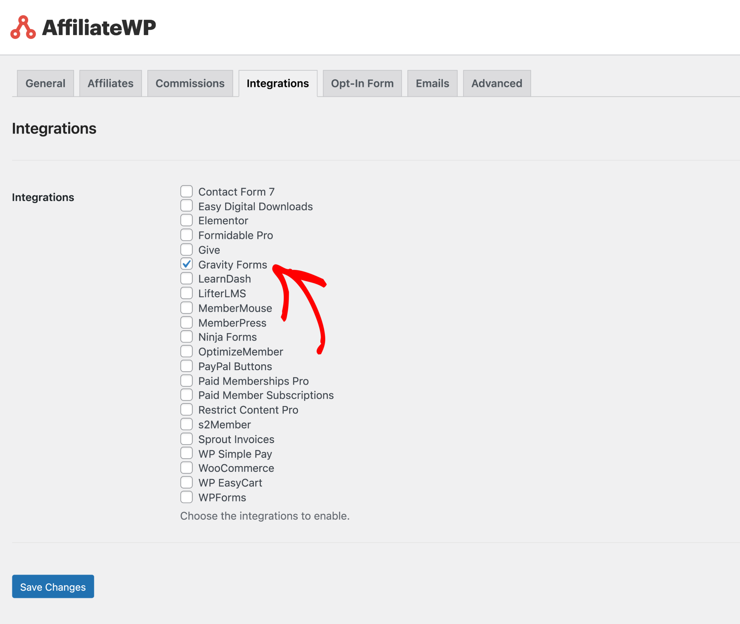 AffiliateWP Gravity Forms integration