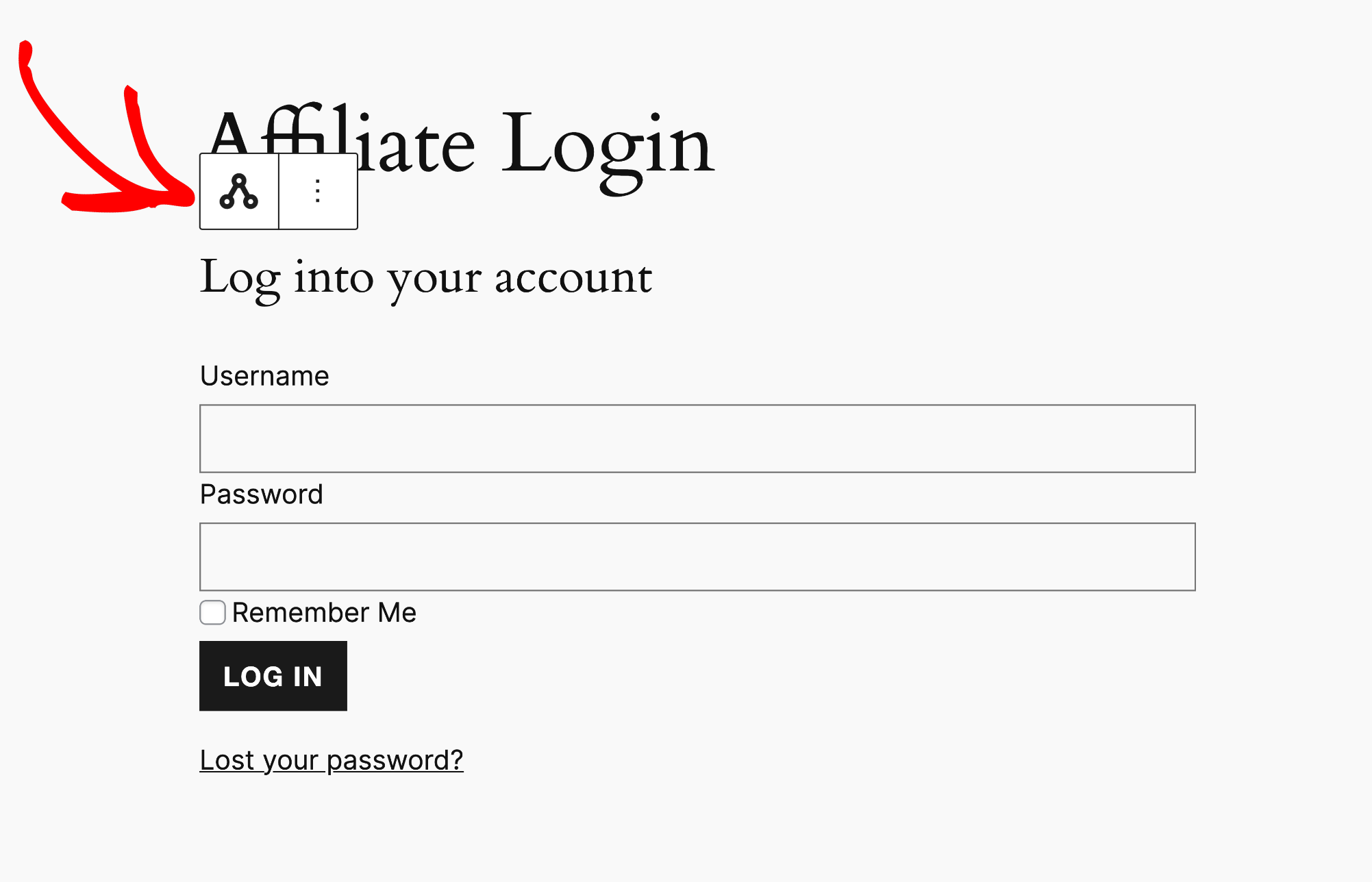 AffiliateWP login block settings