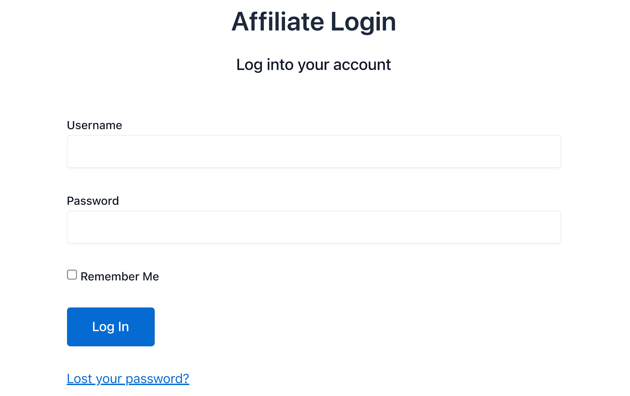 AffiliateWP login form