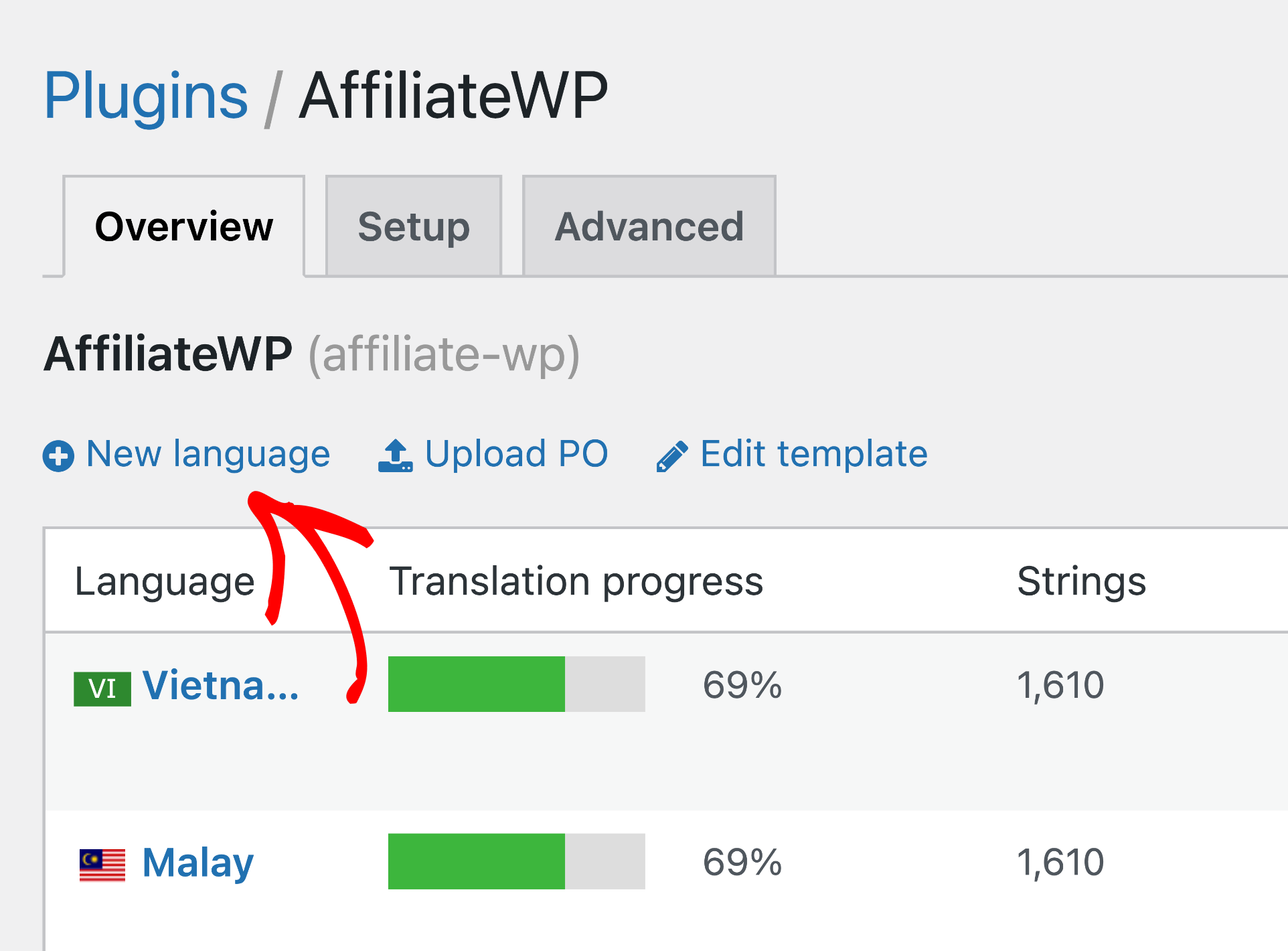 New Language AffiliateWP