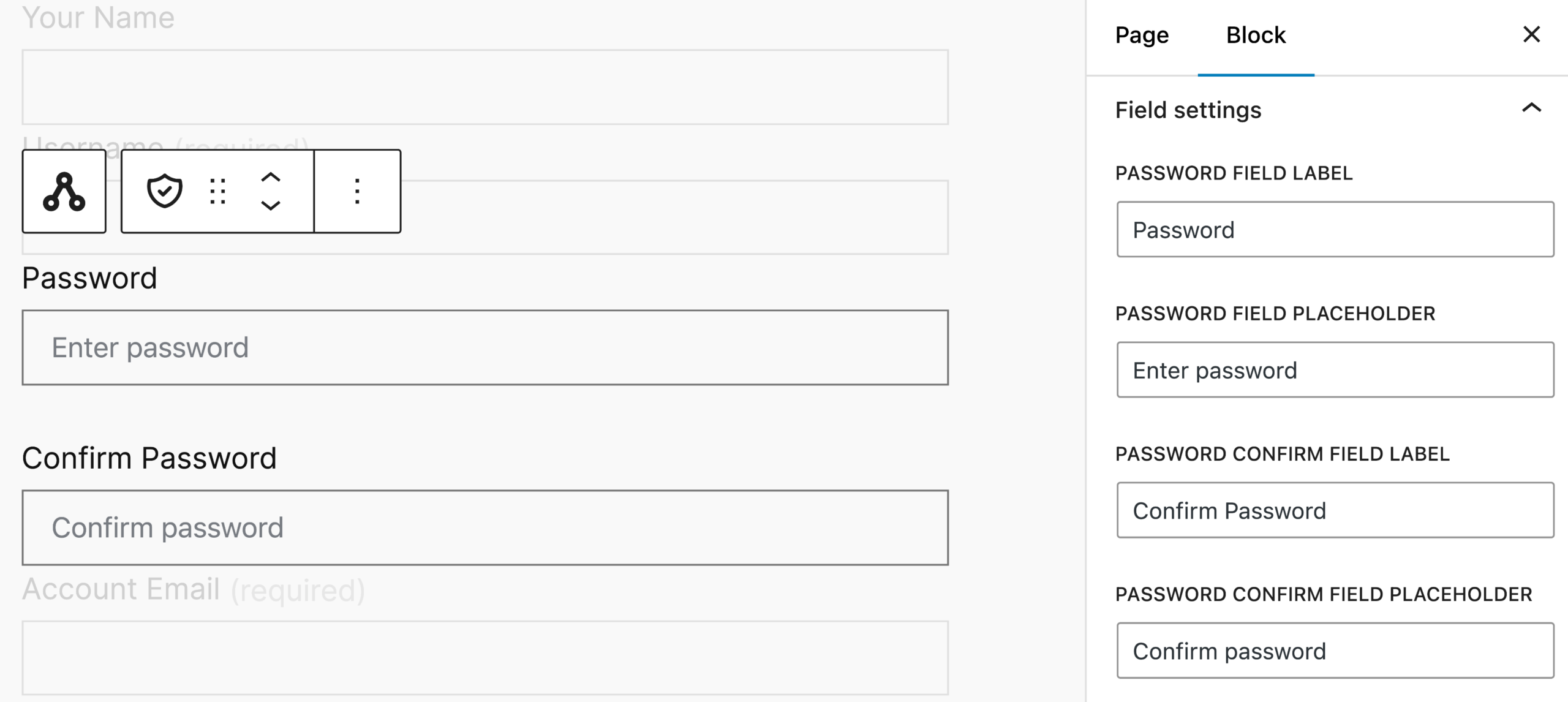 Password field label options