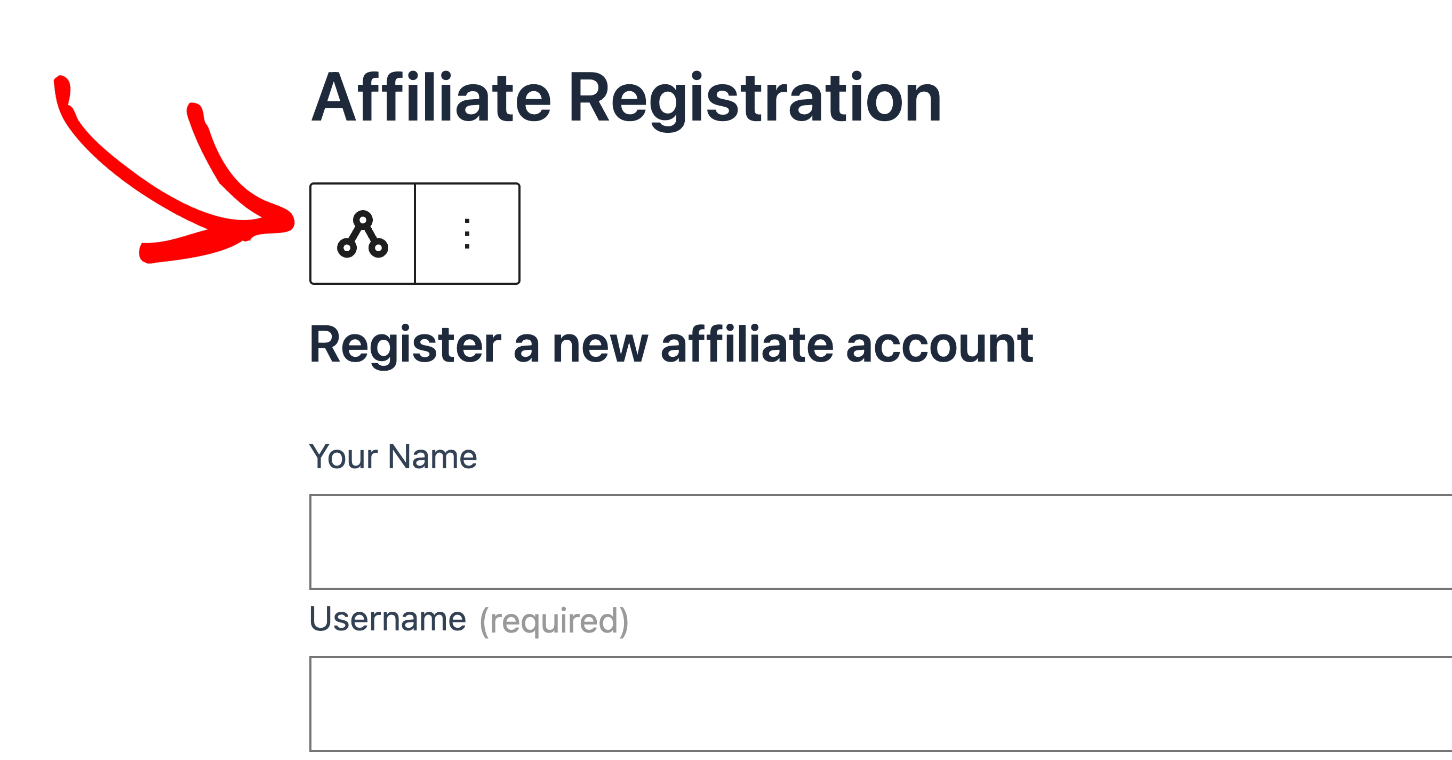 Registration block settings
