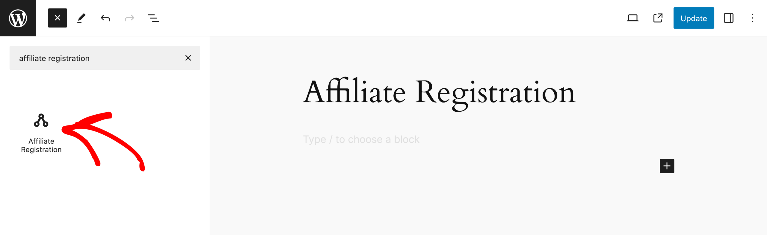 Affiliate Registration block