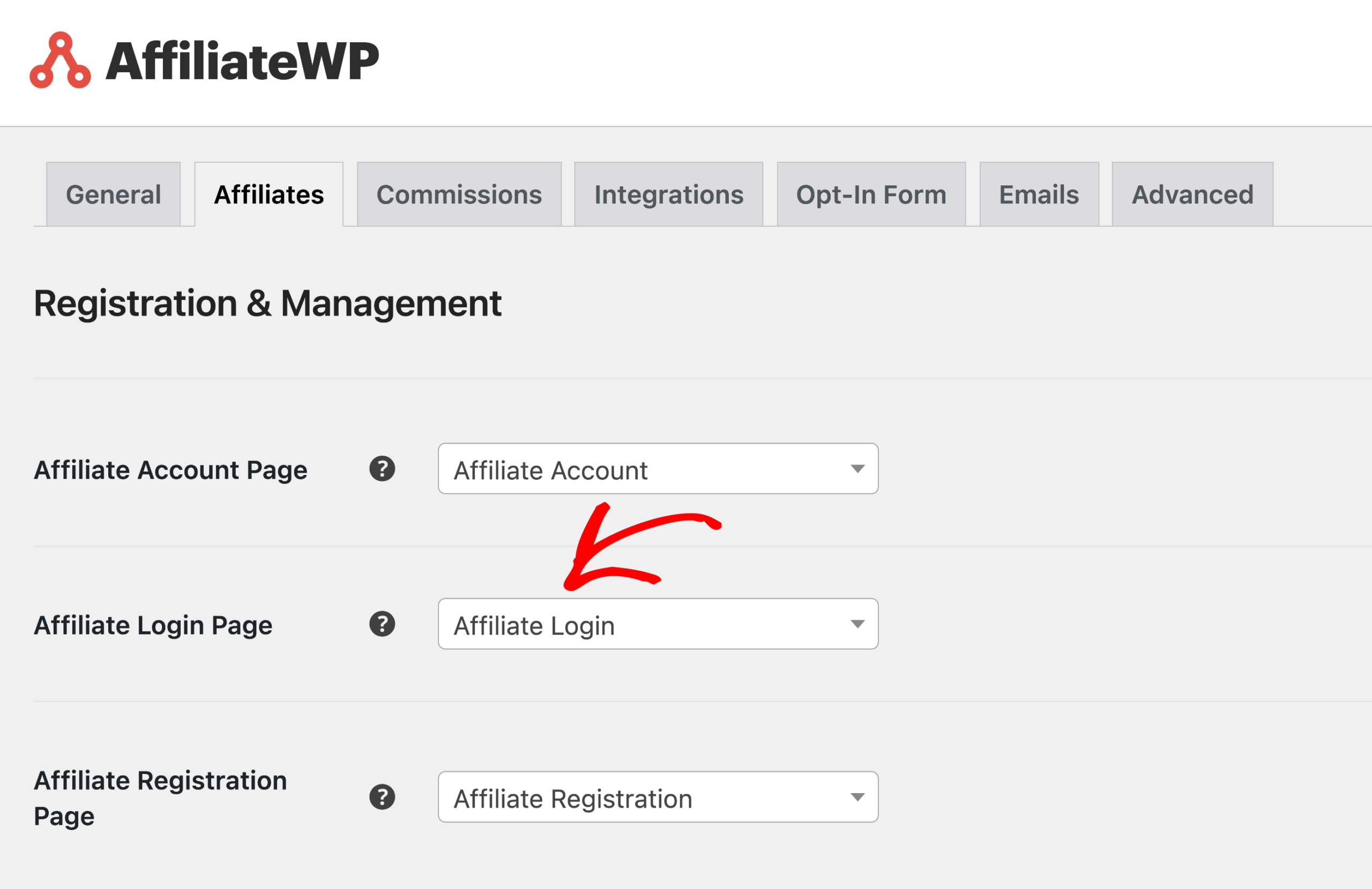 AffiliateWP login page