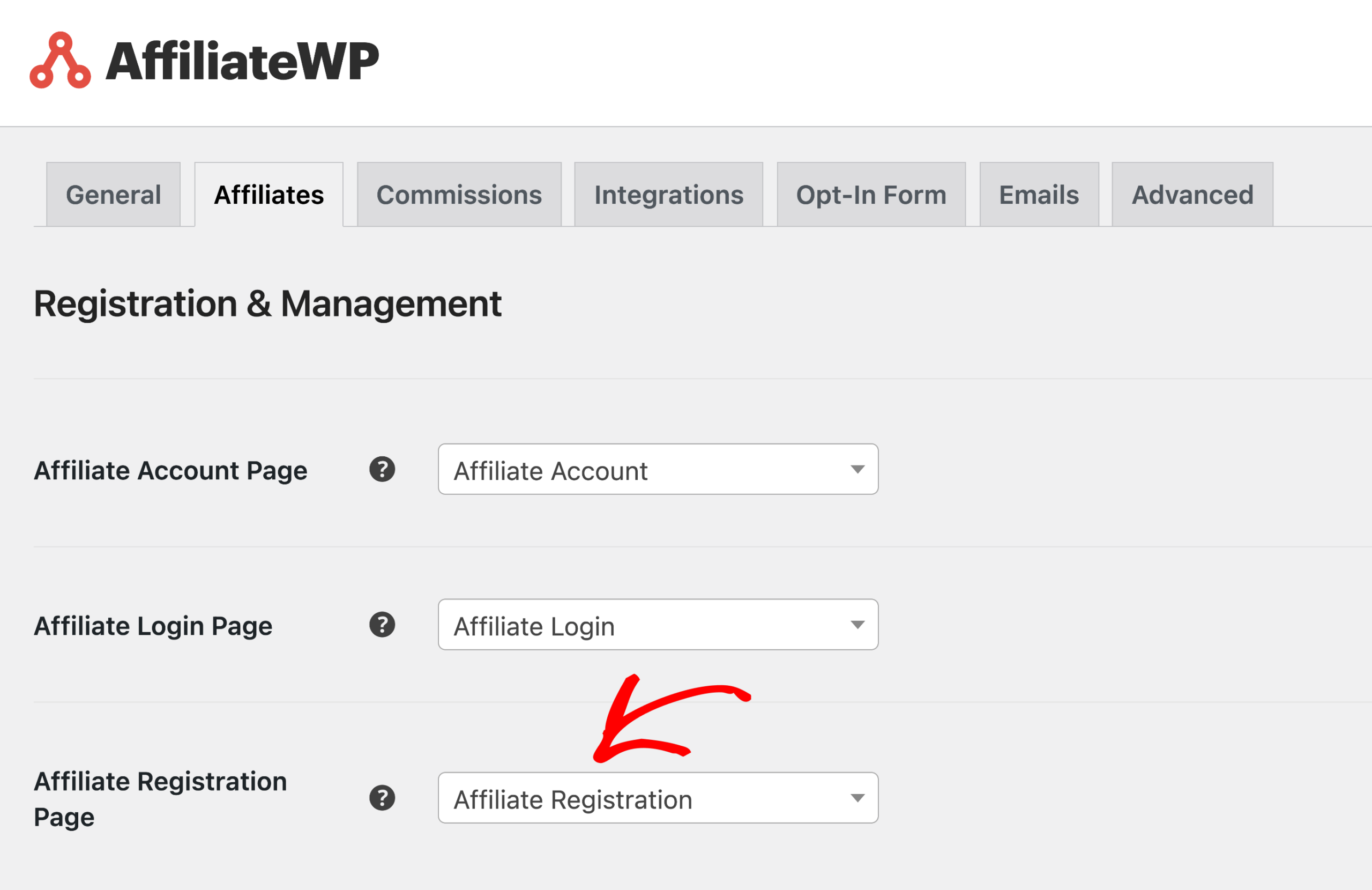 Select Affiliate registration page