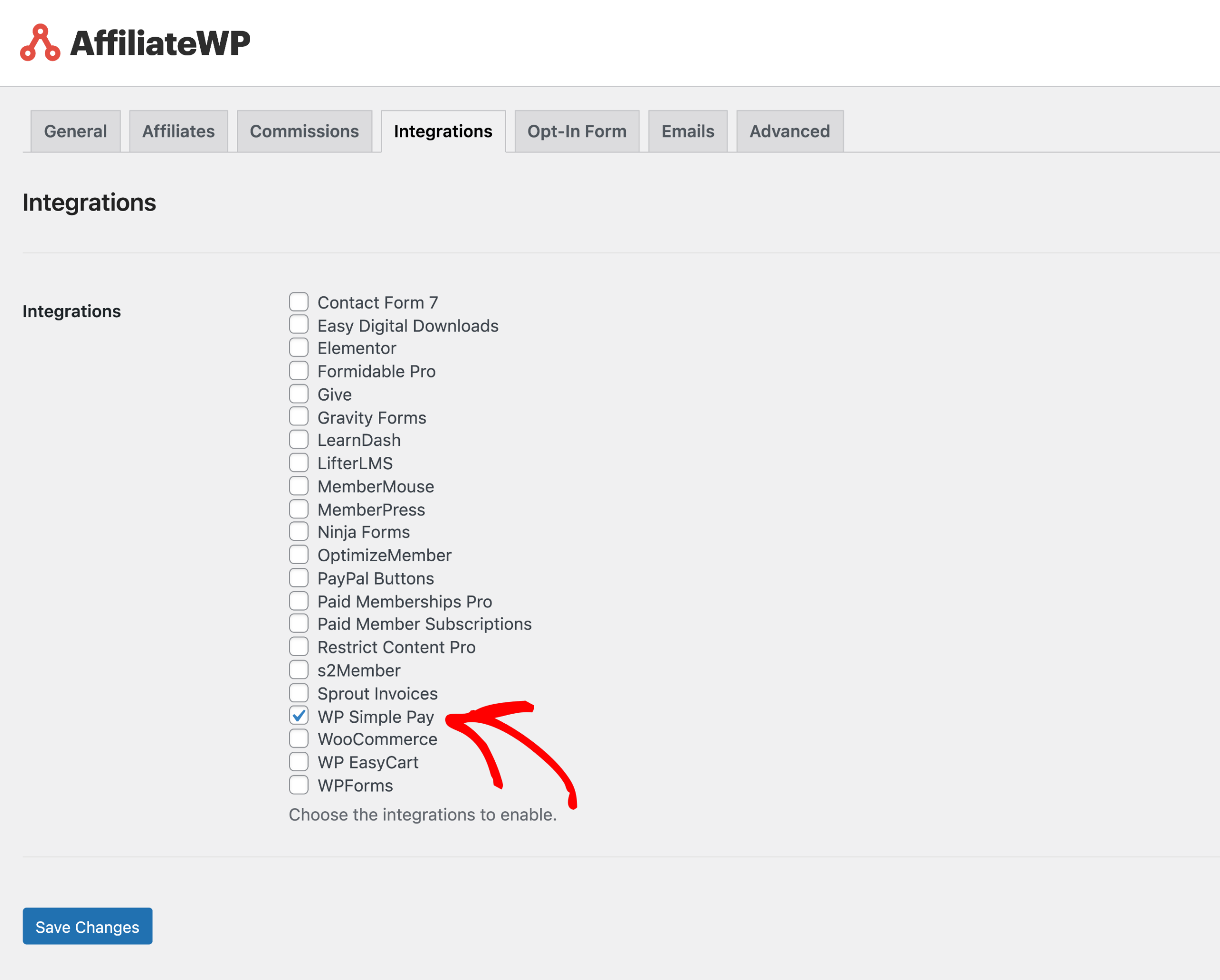 AffiliateWP WP SImple Pay integration