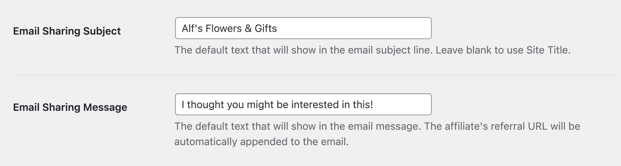 Email sharing options