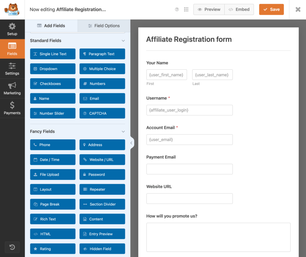 Affiliate Registration form