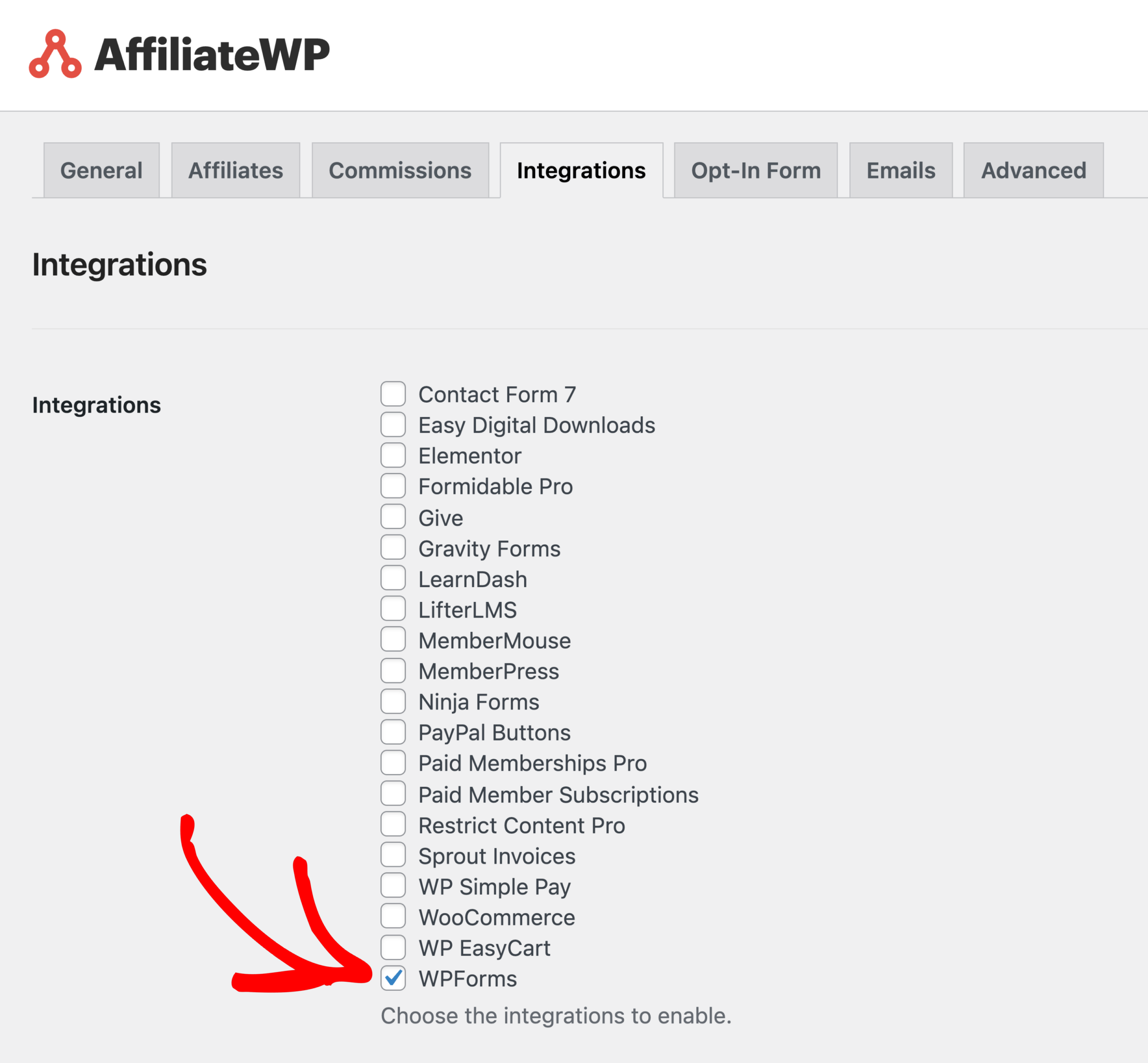 AffiliateWP WPForms integration