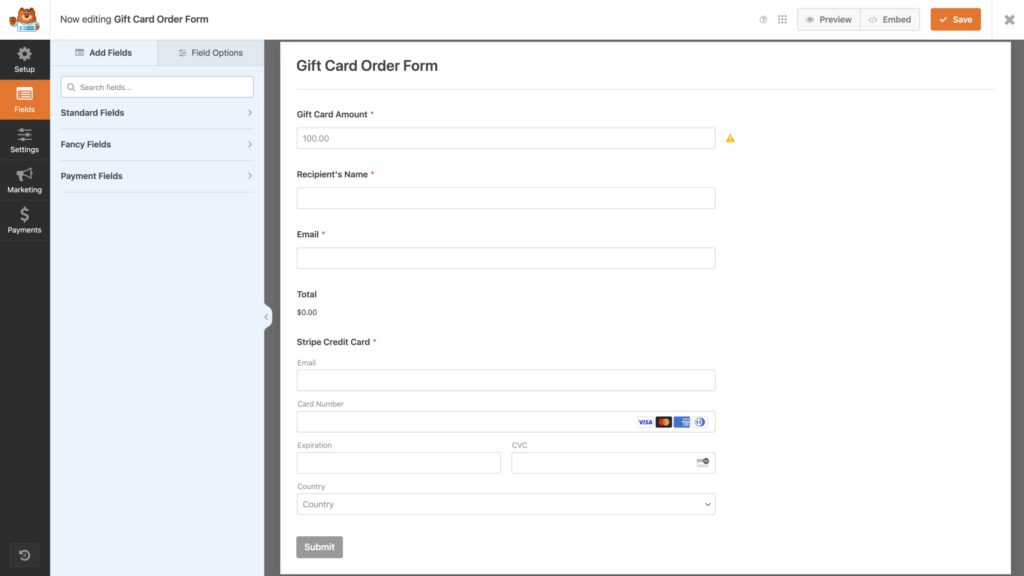 AffiliateWP order form in WPForms