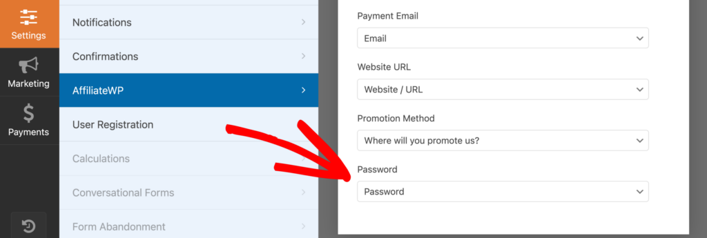 Password field mapping