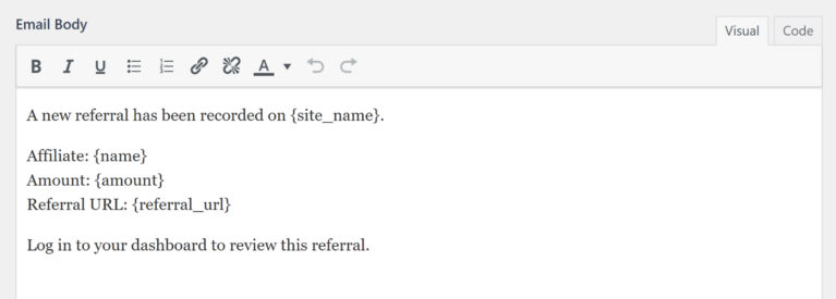 Add Email Content for New Referral