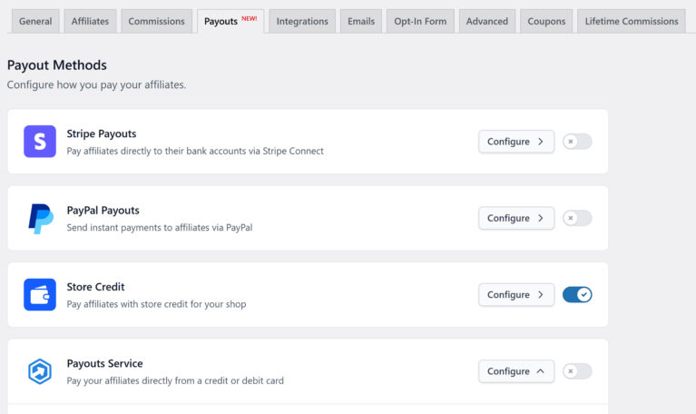 Available Payout Options