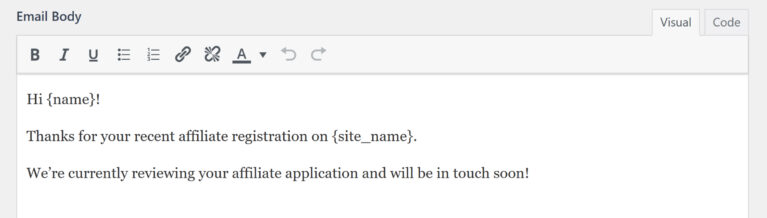 Add Email Body for Application Pending