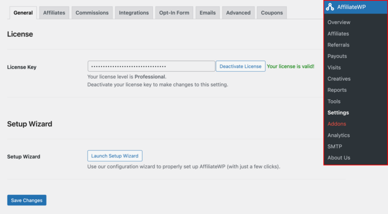 AffiliateWP settings