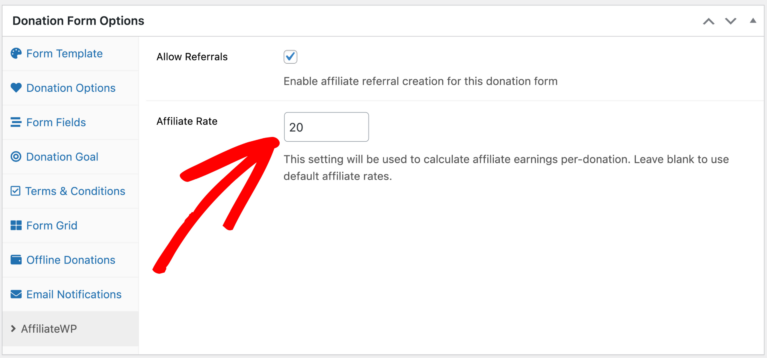 AffiliateWP GiveWP form specific referral rate