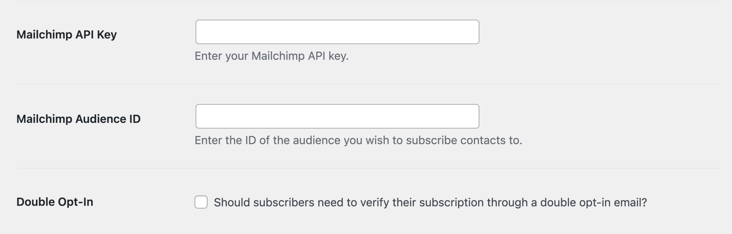 Mailchimp settings