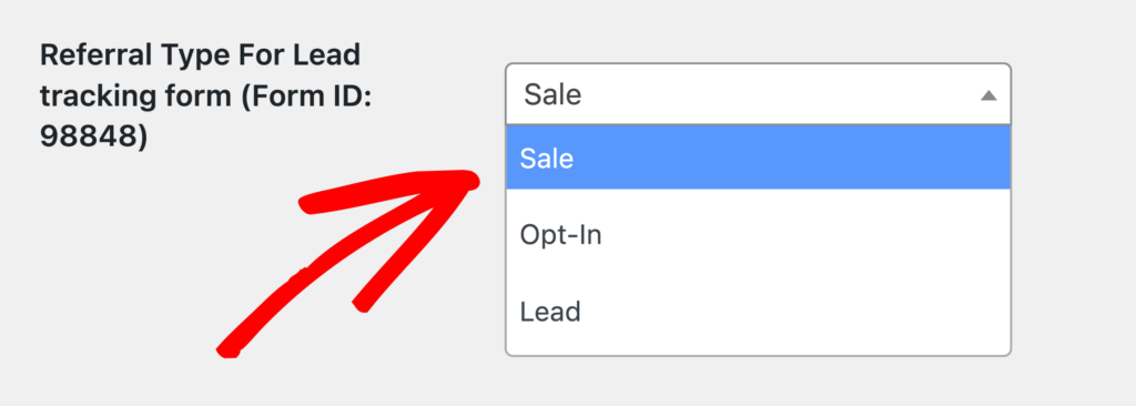 Referral type for lead tracking form