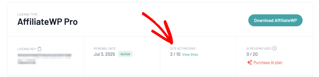AffiliateWP license site activation